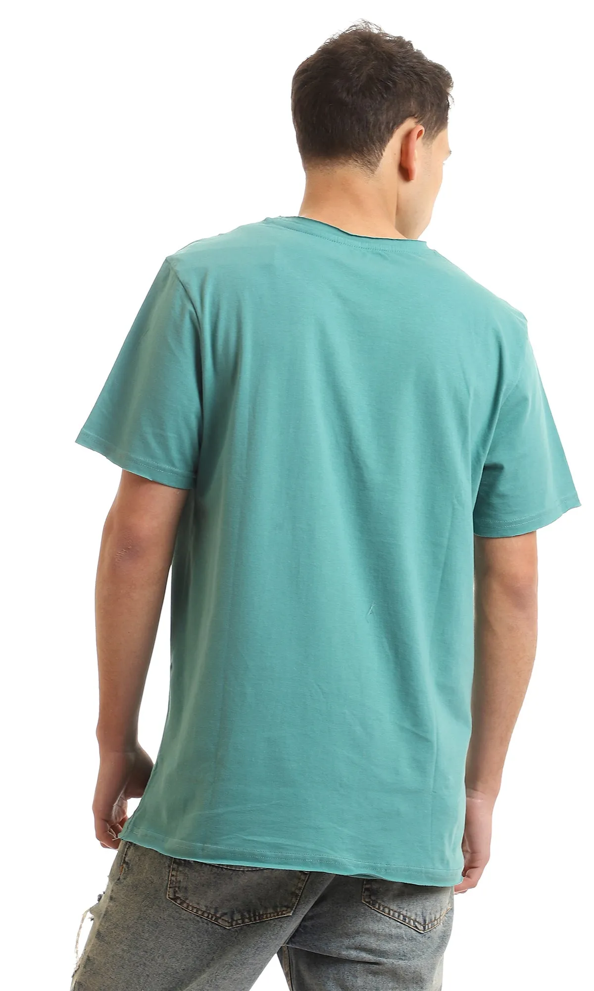 97699 Round Collar Basic Aquamarine Green Slip On T-Shirt