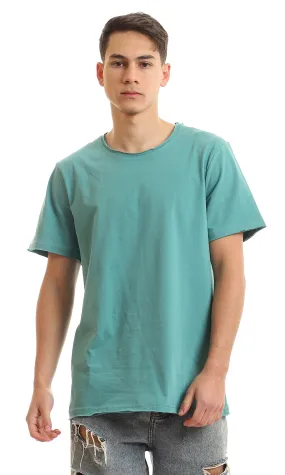 97699 Round Collar Basic Aquamarine Green Slip On T-Shirt