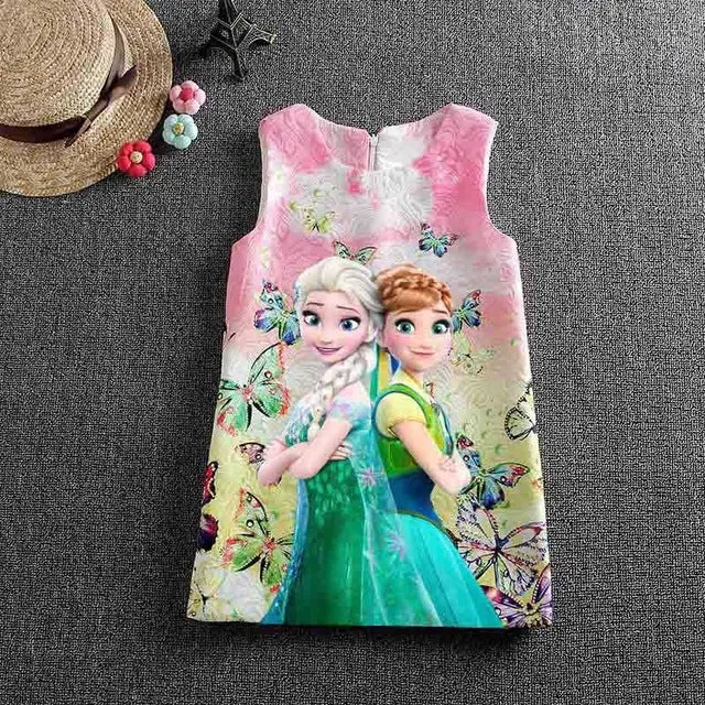 Anna Elsa Print Princess Dress for Girls