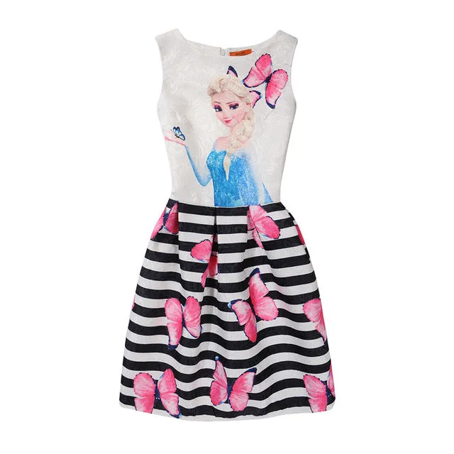 Anna Elsa Print Princess Dress for Girls