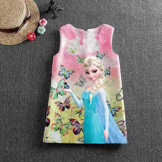 Anna Elsa Print Princess Dress for Girls