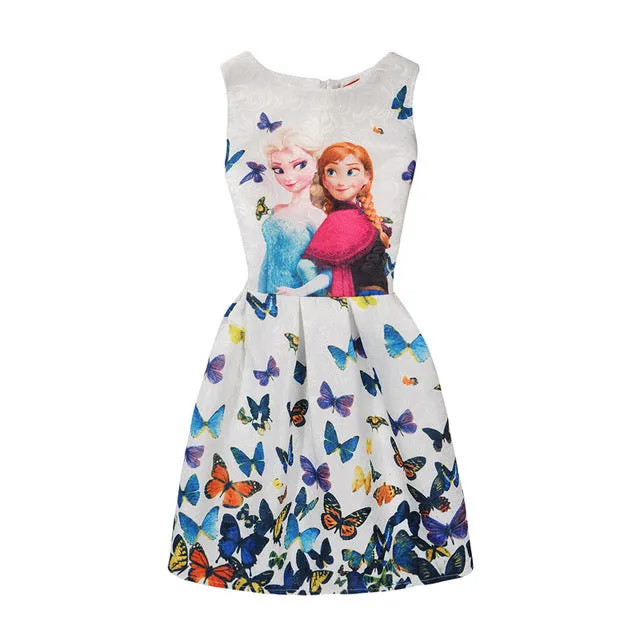 Anna Elsa Print Princess Dress for Girls