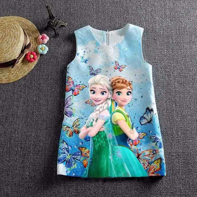 Anna Elsa Print Princess Dress for Girls