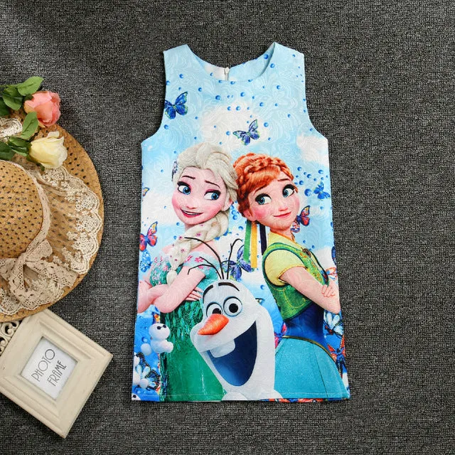 Anna Elsa Print Princess Dress for Girls