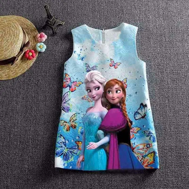 Anna Elsa Print Princess Dress for Girls