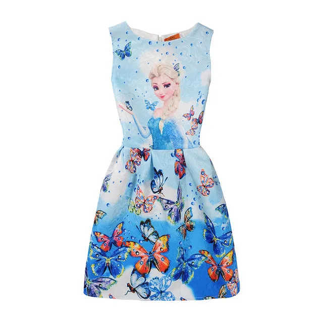 Anna Elsa Print Princess Dress for Girls