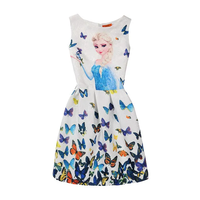 Anna Elsa Print Princess Dress for Girls