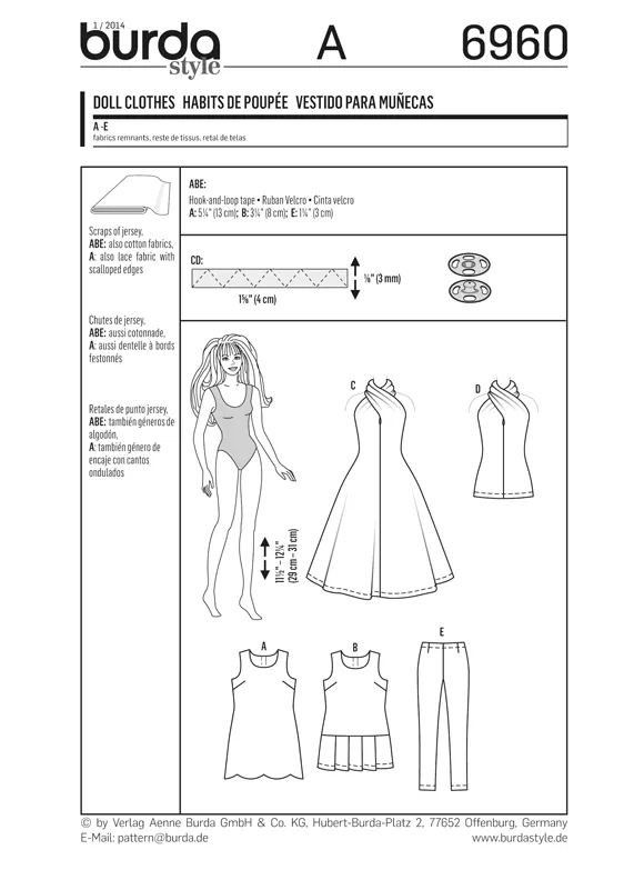 BD6960 Doll Clothes | Burda Easy sew pattern