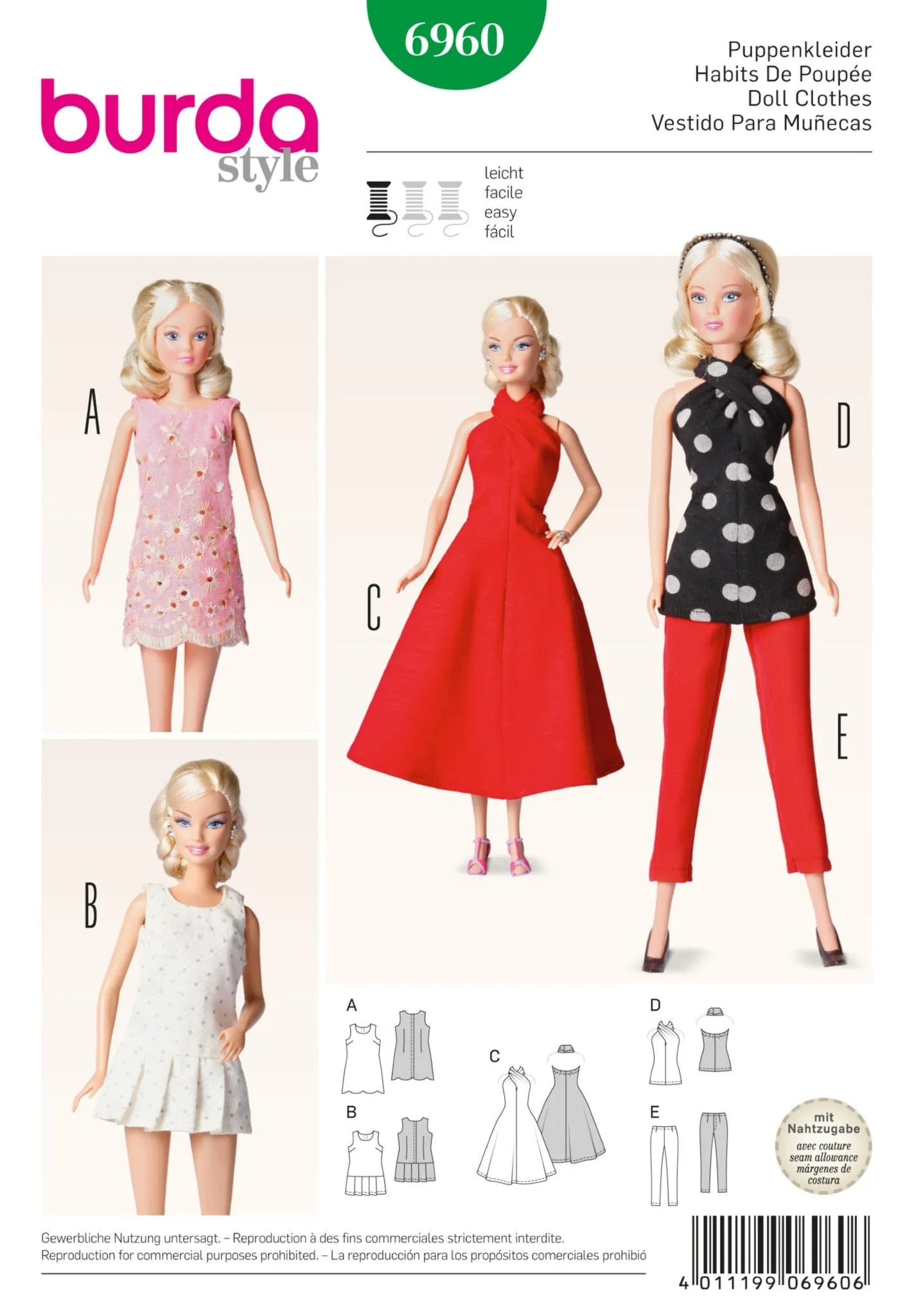 BD6960 Doll Clothes | Burda Easy sew pattern