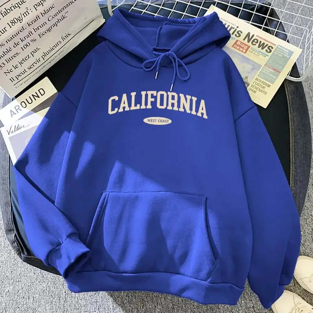 California West Coast Design Womens Hoody Hip Hop All-Match Streetwear Pocket Crewneck Clothes Fleece Comfortable Female Hoodie