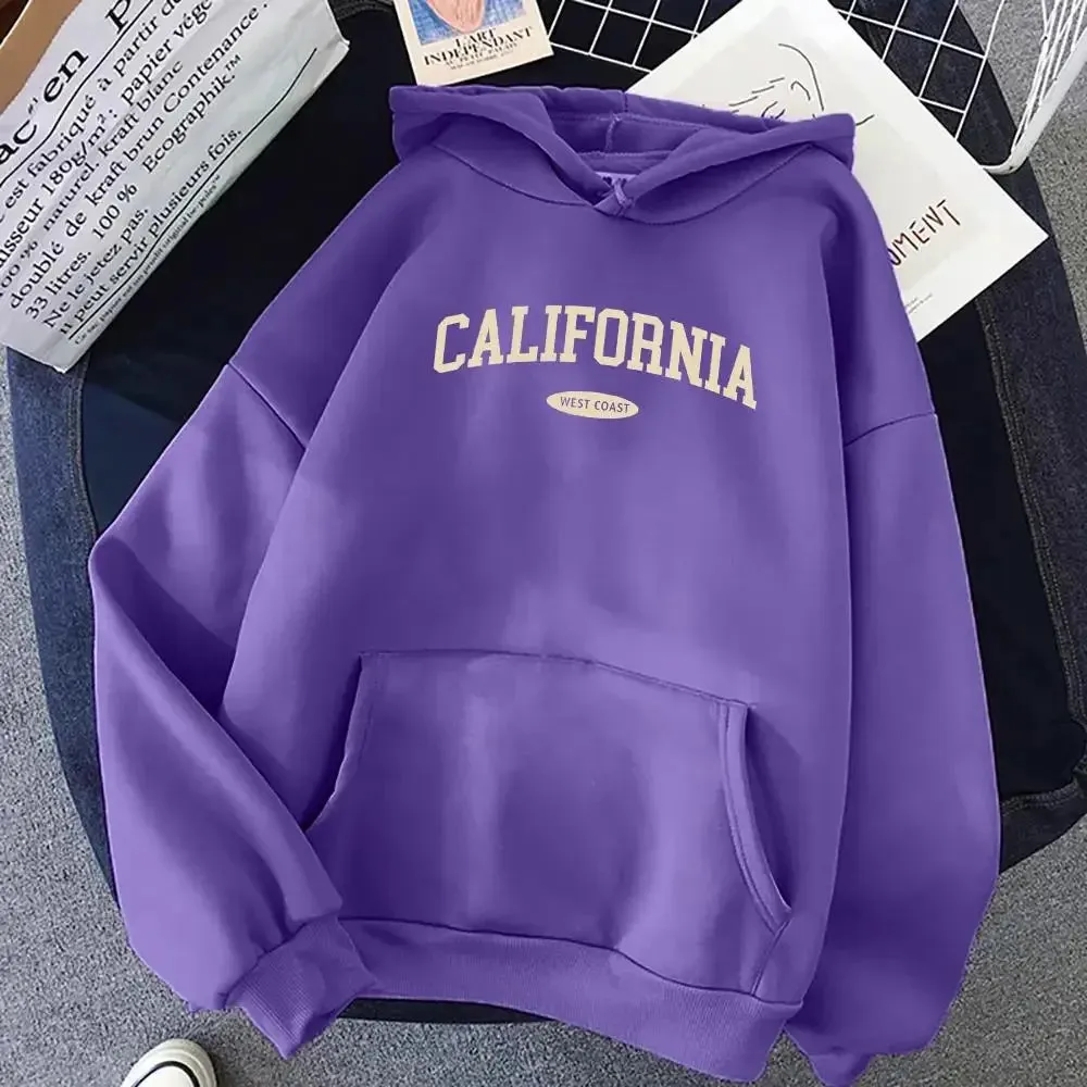 California West Coast Design Womens Hoody Hip Hop All-Match Streetwear Pocket Crewneck Clothes Fleece Comfortable Female Hoodie