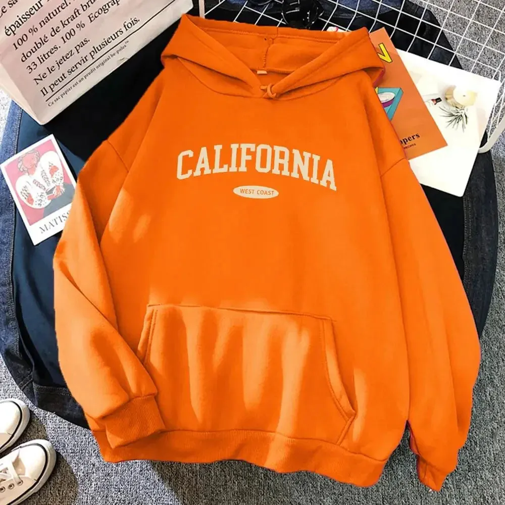 California West Coast Design Womens Hoody Hip Hop All-Match Streetwear Pocket Crewneck Clothes Fleece Comfortable Female Hoodie