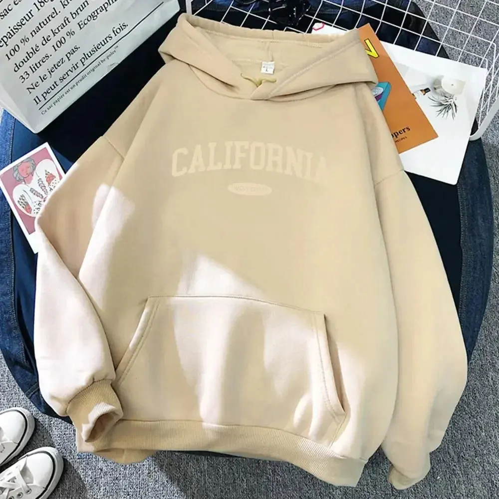 California West Coast Design Womens Hoody Hip Hop All-Match Streetwear Pocket Crewneck Clothes Fleece Comfortable Female Hoodie