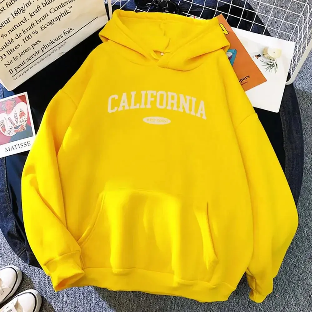 California West Coast Design Womens Hoody Hip Hop All-Match Streetwear Pocket Crewneck Clothes Fleece Comfortable Female Hoodie