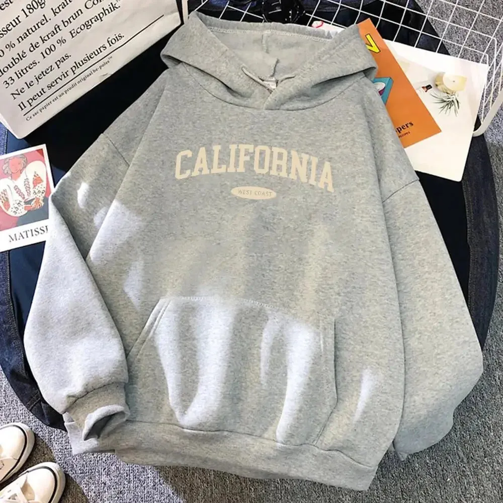 California West Coast Design Womens Hoody Hip Hop All-Match Streetwear Pocket Crewneck Clothes Fleece Comfortable Female Hoodie