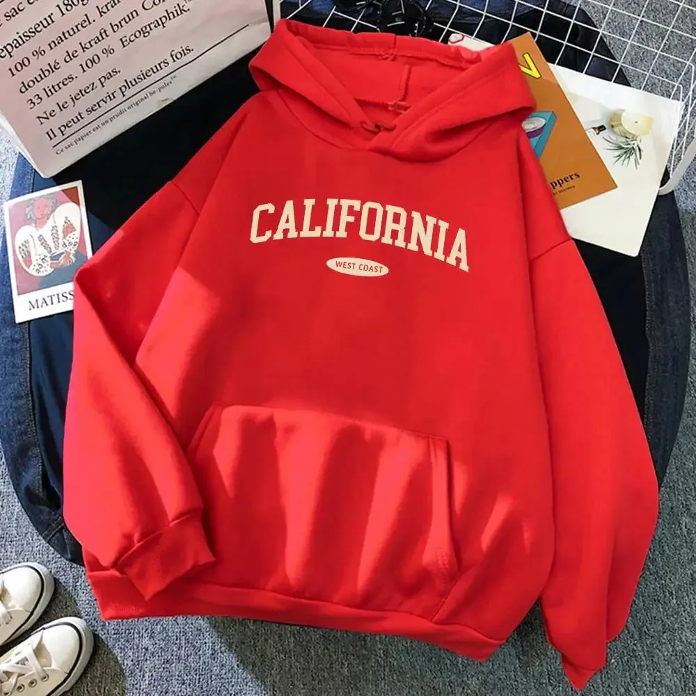 California West Coast Design Womens Hoody Hip Hop All-Match Streetwear Pocket Crewneck Clothes Fleece Comfortable Female Hoodie