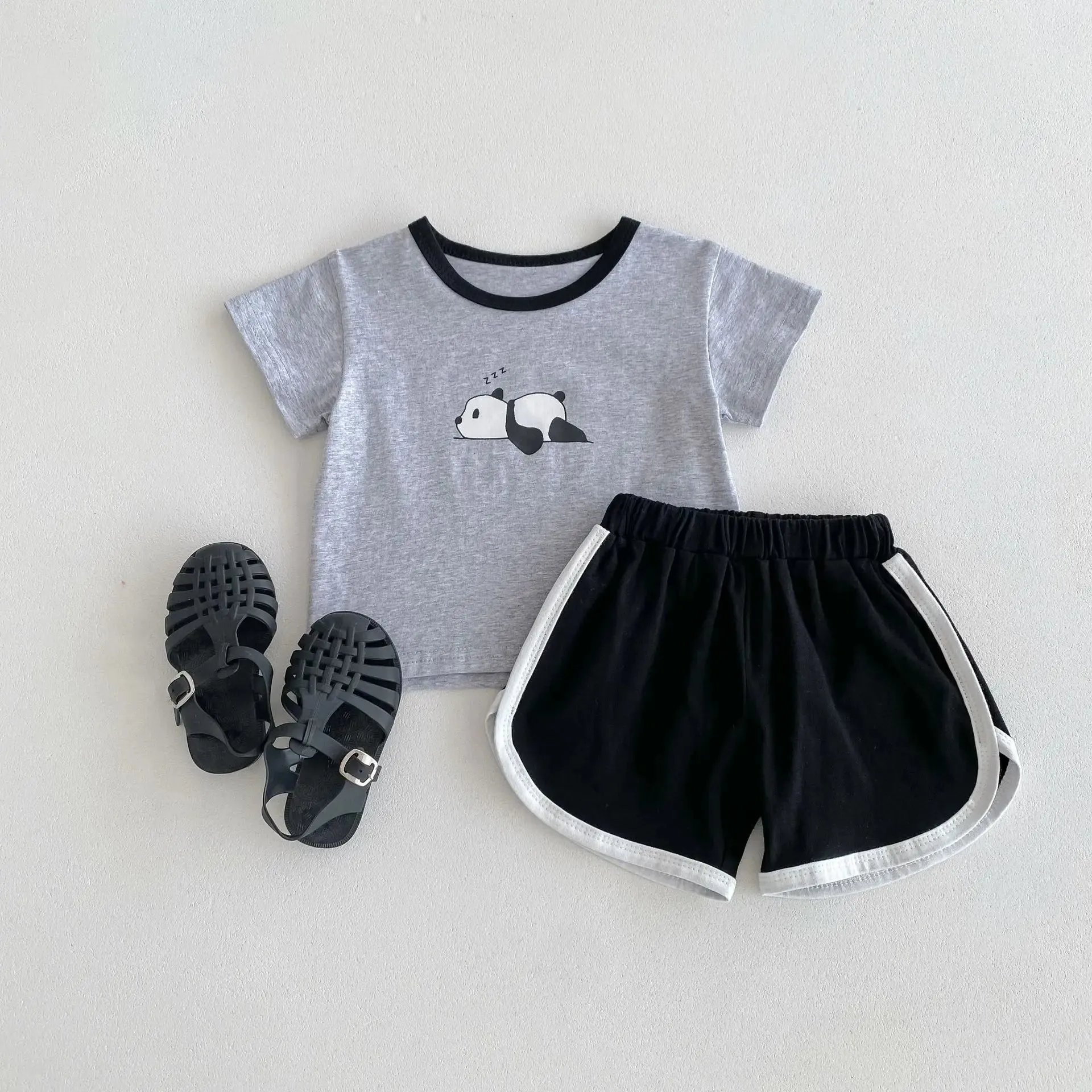 Cartoon Animal Print Casual Shorts & Tee Set