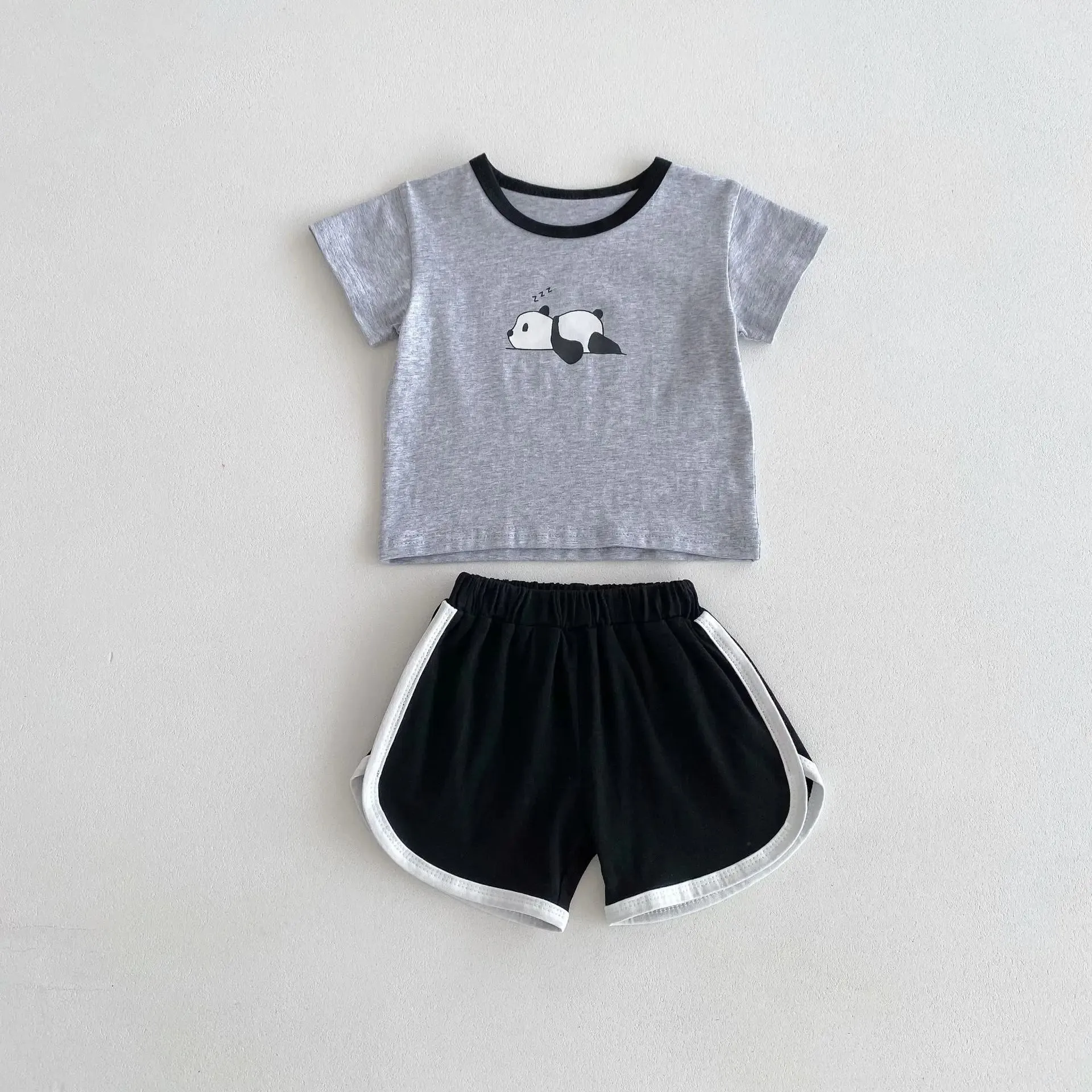 Cartoon Animal Print Casual Shorts & Tee Set