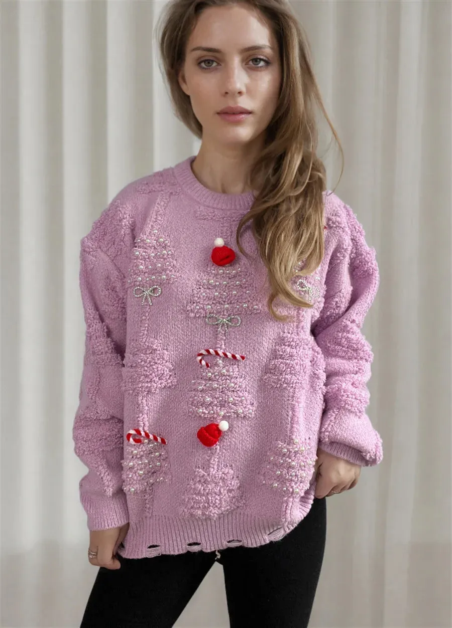 Chic Stylish Cozy Casual Warm Comfortable Korean O-Neck Christmas Bow Jumper Sweater