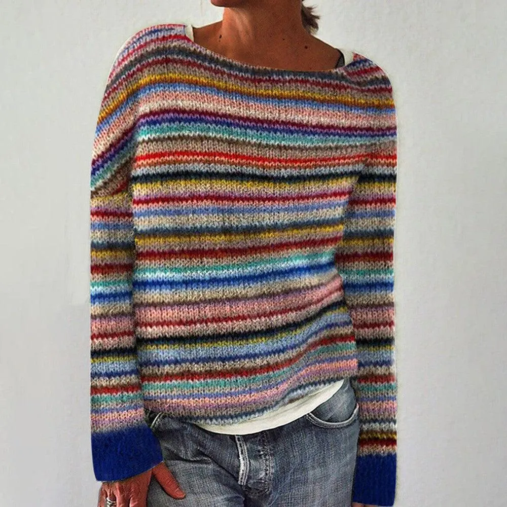 Colorful Ribbed Crew Neck Sweater