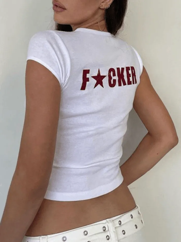 Contrast Letter Printed Crop Top