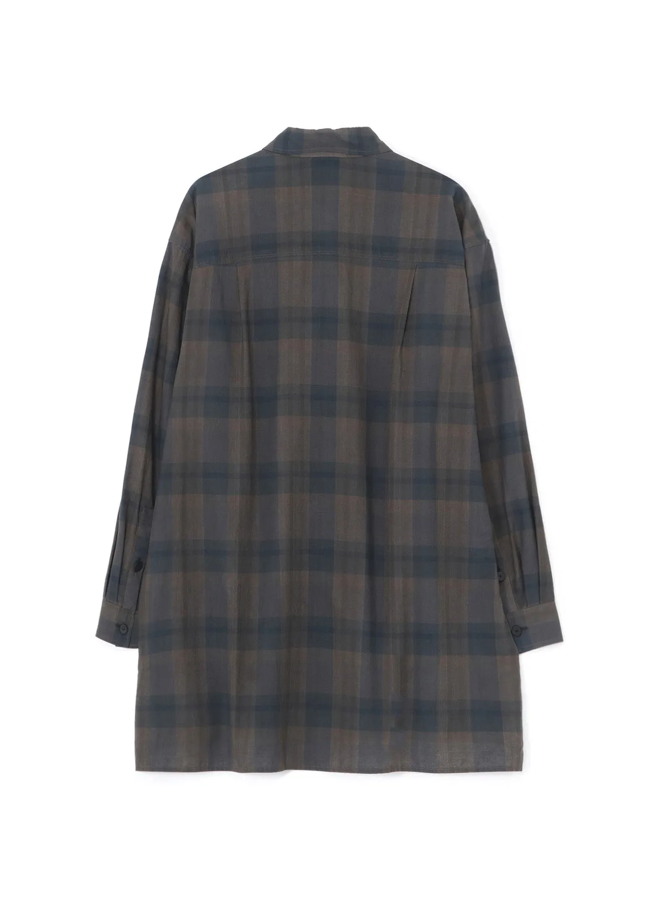 COTTON LINEN PLAID SHIRT WITH LAYERED COLLAR