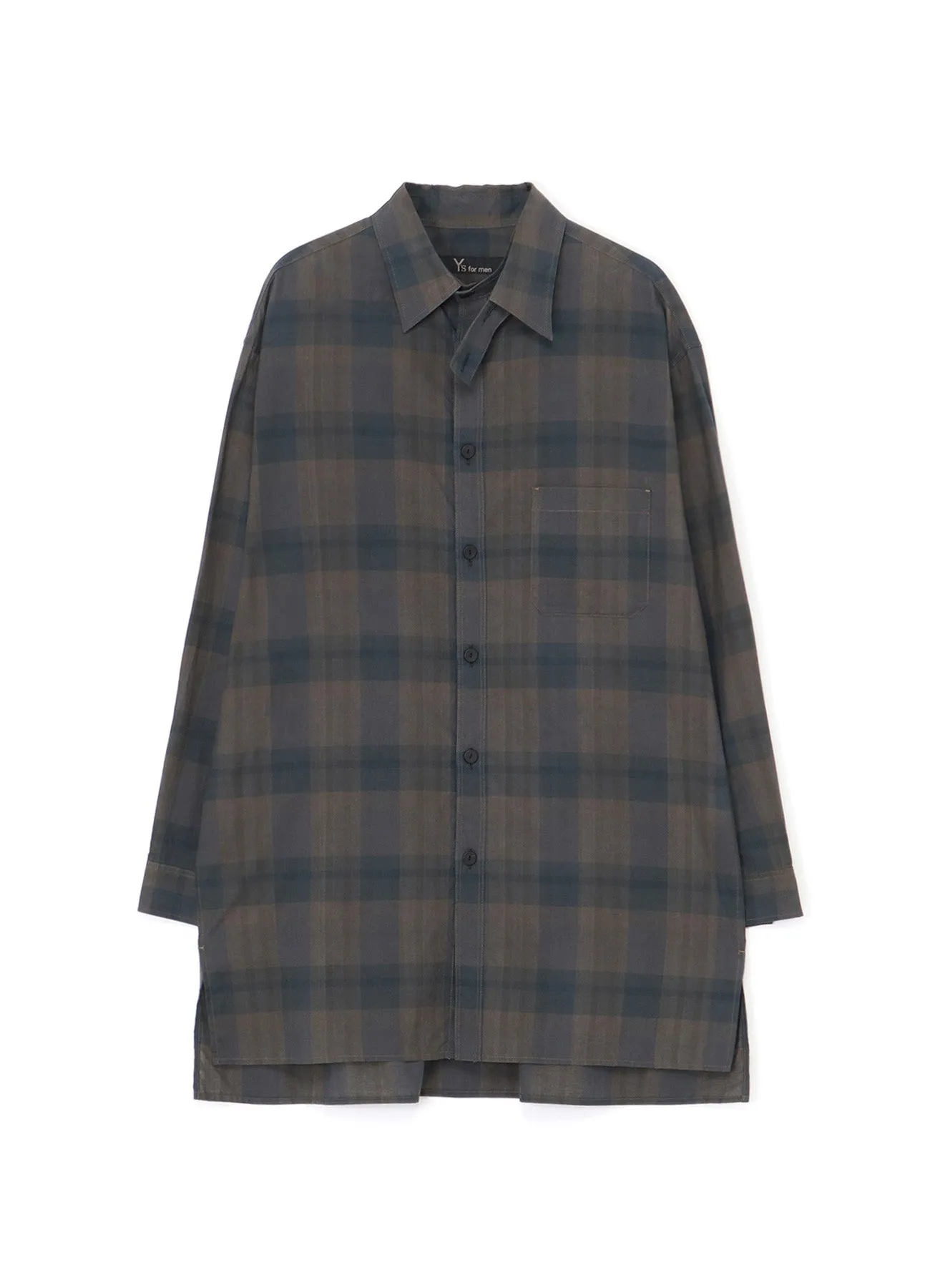 COTTON LINEN PLAID SHIRT WITH LAYERED COLLAR