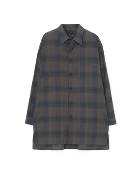 COTTON LINEN PLAID SHIRT WITH LAYERED COLLAR