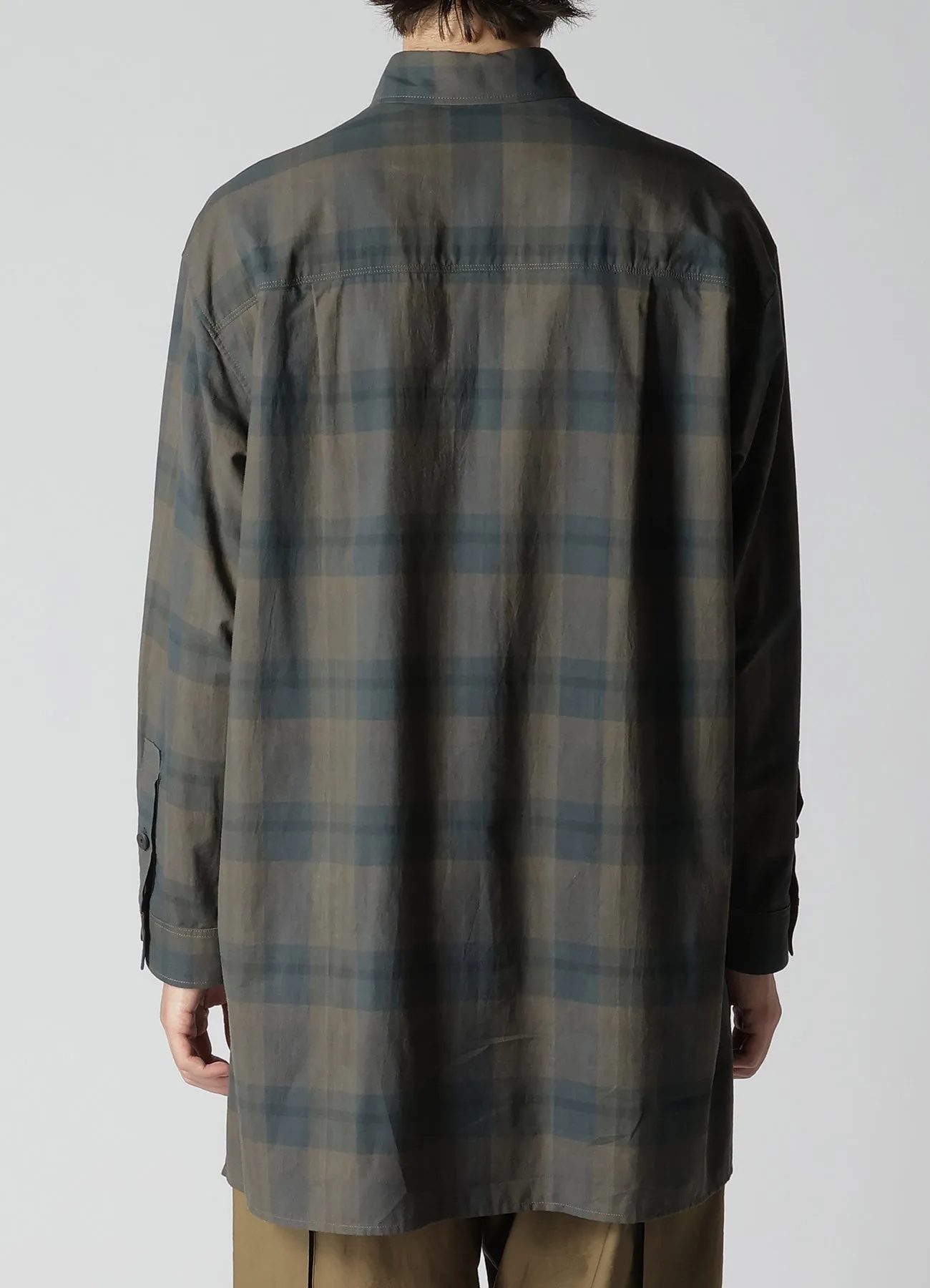 COTTON LINEN PLAID SHIRT WITH LAYERED COLLAR