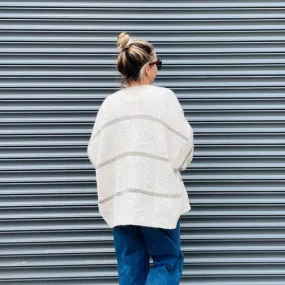 Cream Disco Cardigan With Metallic Stripe - ONE SIZE