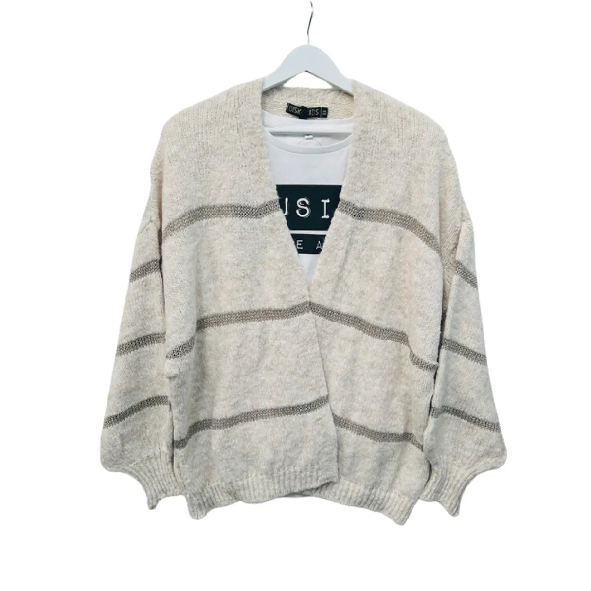 Cream Disco Cardigan With Metallic Stripe - ONE SIZE