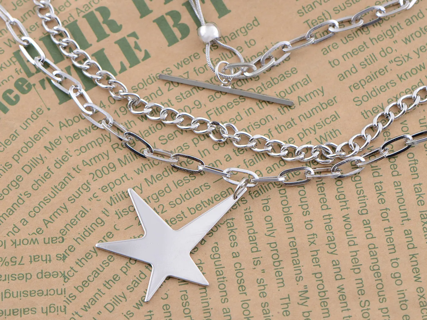 Dainty Multiple Layered Chain Star Pendant Statement Piece Necklace