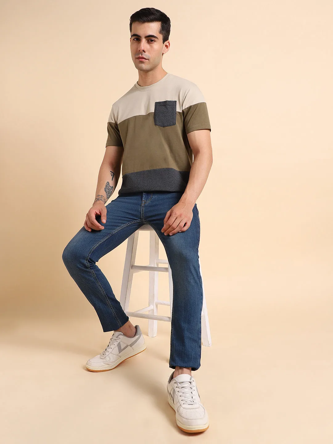 Dennis Lingo Colourblocked Pure Cotton Slim Fit T-shirt