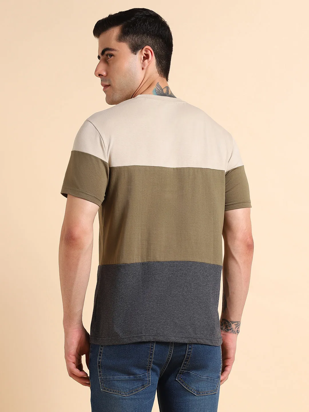 Dennis Lingo Colourblocked Pure Cotton Slim Fit T-shirt