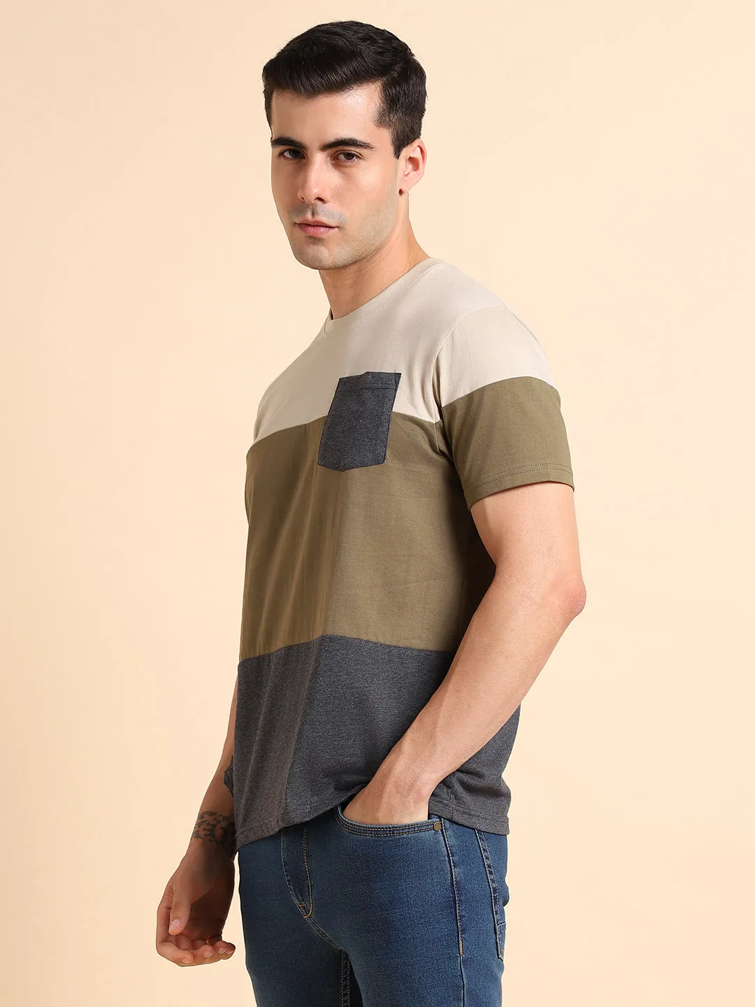 Dennis Lingo Colourblocked Pure Cotton Slim Fit T-shirt