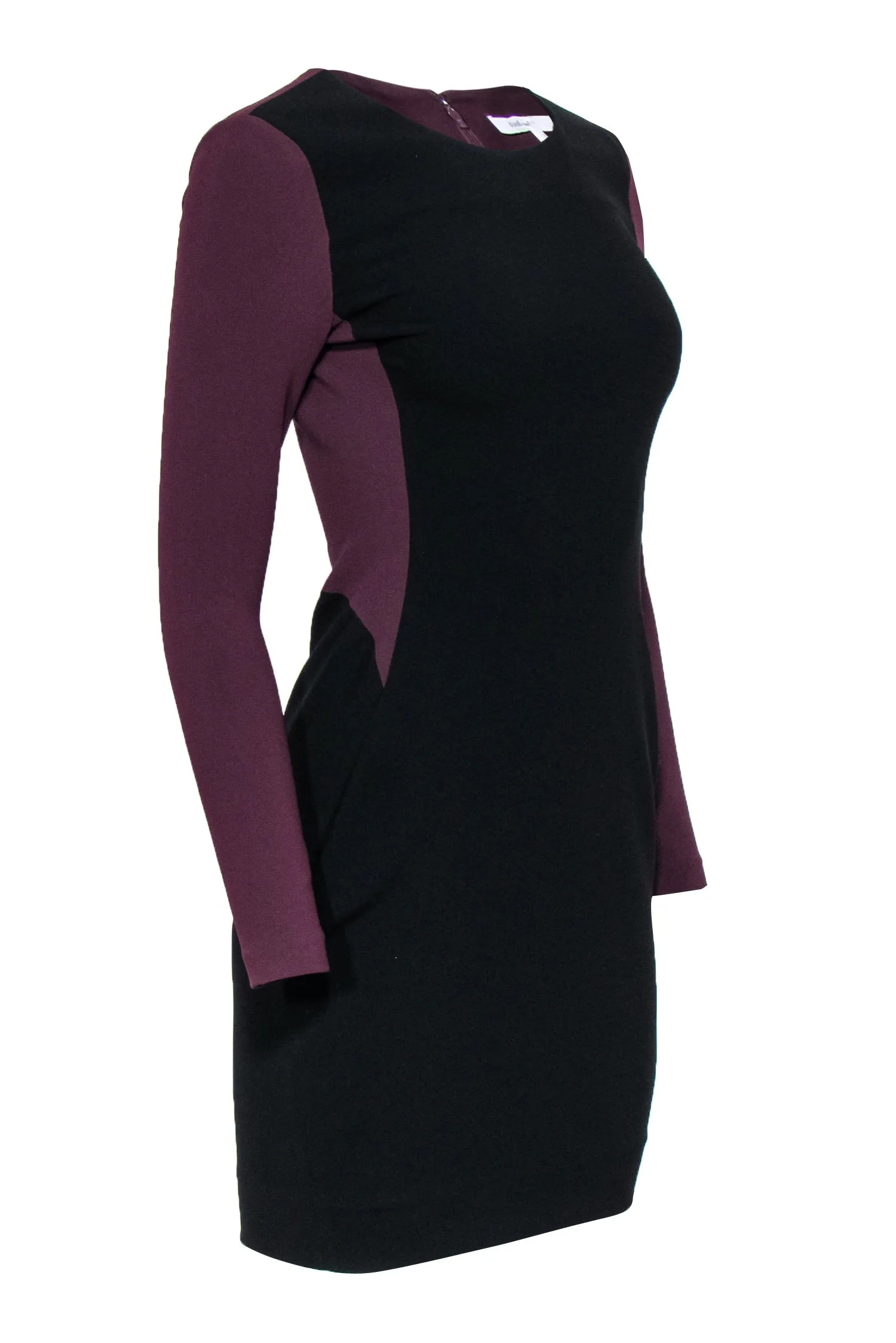 Diane von Furstenberg - Black & Plum Paneled Long Sleeve Sheath Sz 2