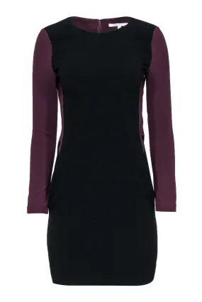 Diane von Furstenberg - Black & Plum Paneled Long Sleeve Sheath Sz 2