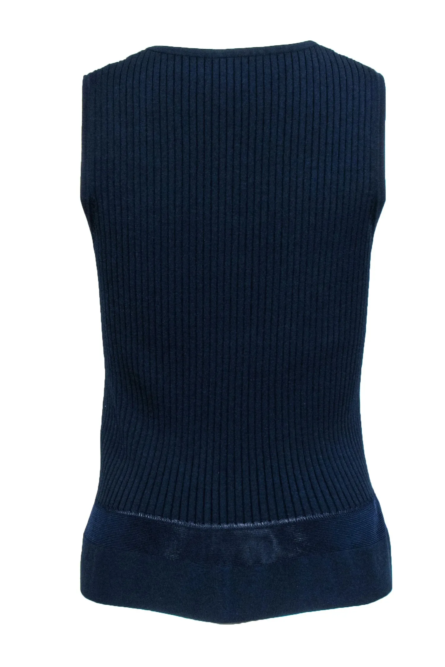 Diane von Furstenberg - Navy Rib Knit Peplum Tank Top Sz S