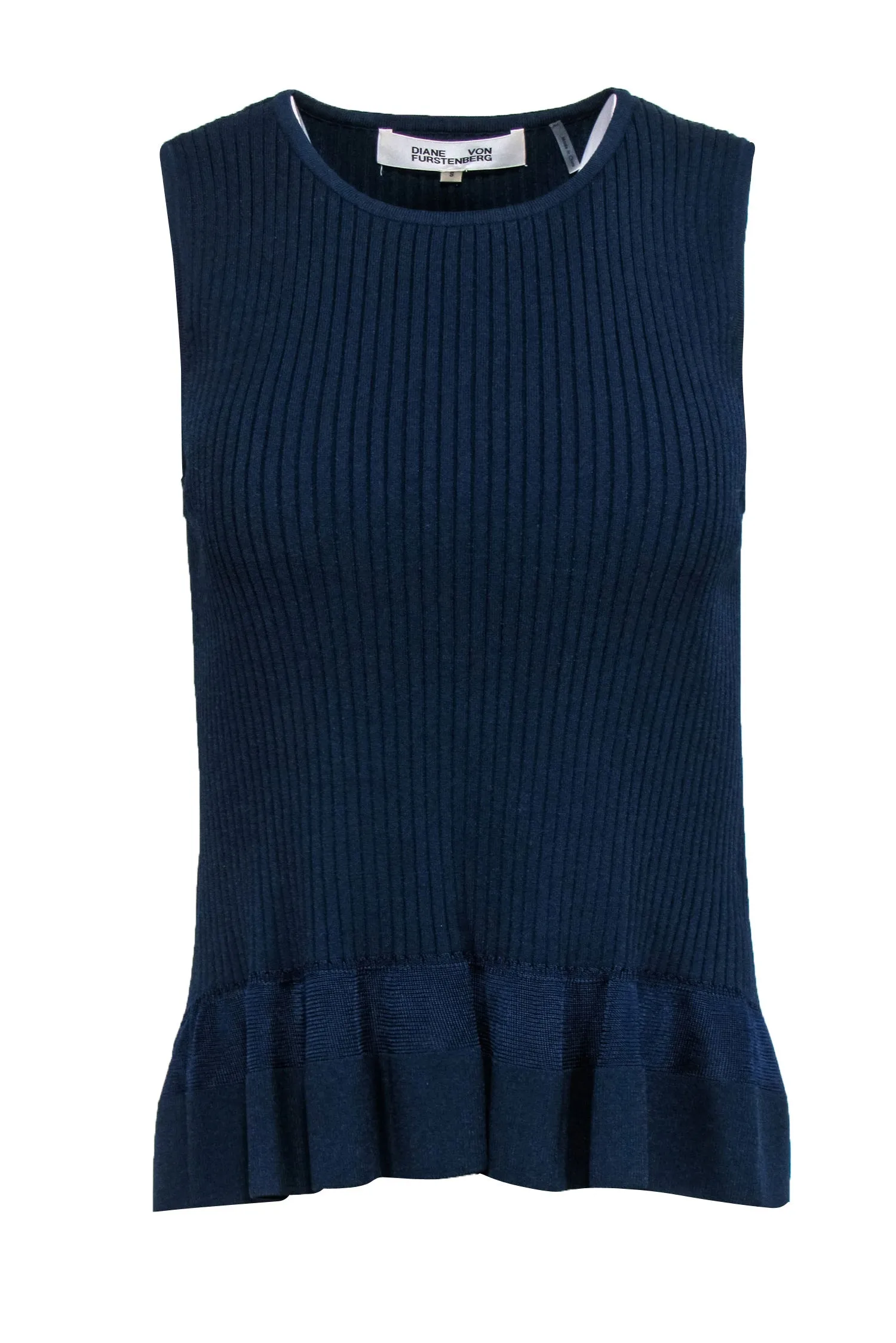 Diane von Furstenberg - Navy Rib Knit Peplum Tank Top Sz S