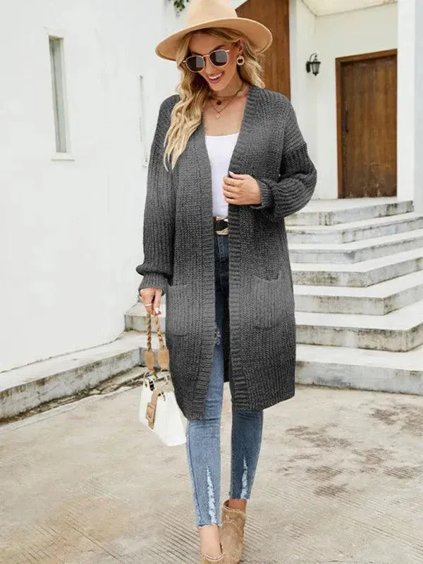 Drop Sleeve Gradient Knit Cardigan Sweater