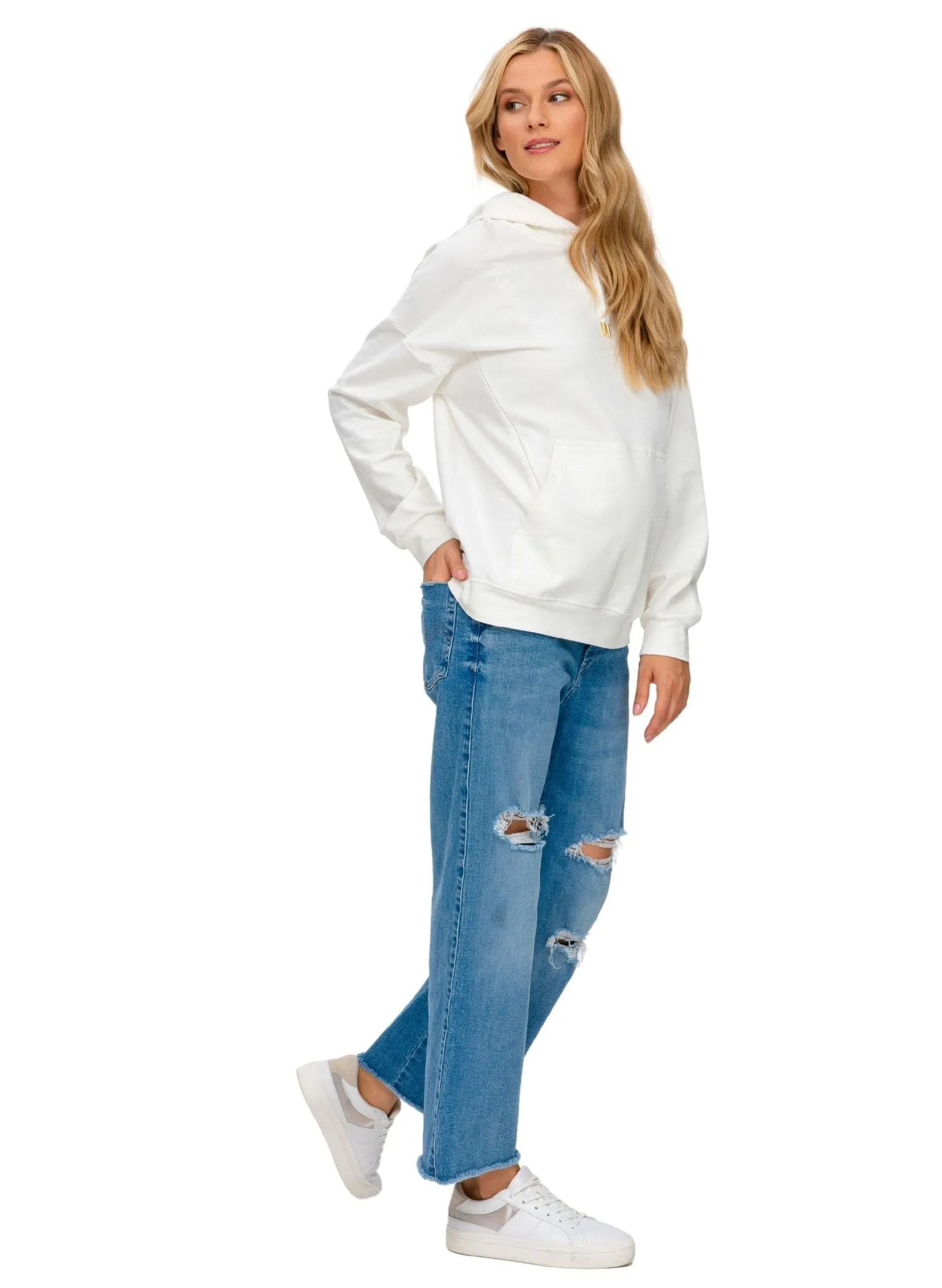 Easy Straight Wide Leg Maternity Jeans with Breaks