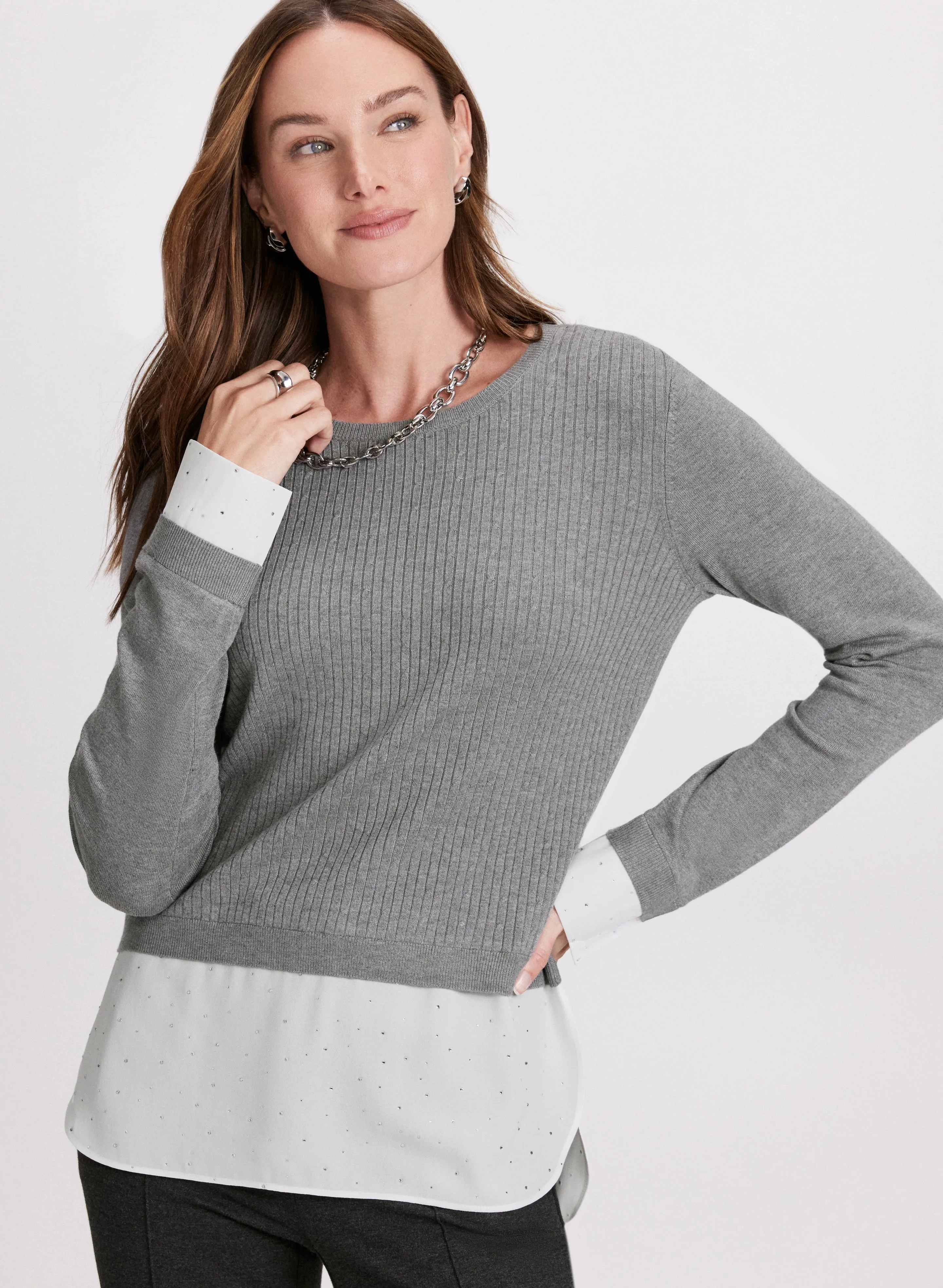 Faux Layered Pullover Sweater