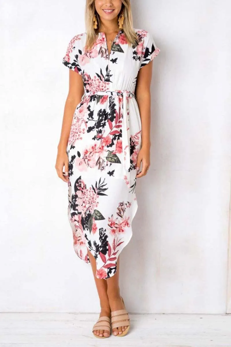 Florcoo Trendy Printed Asymmetrical Midi Dress(4 colors)