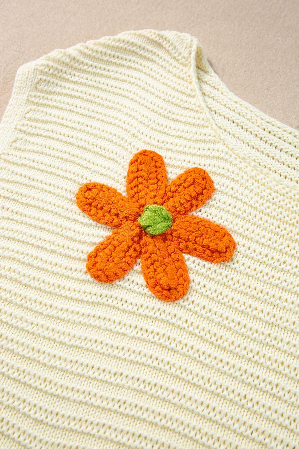 Flower Crochet Round Neck Knitted Top