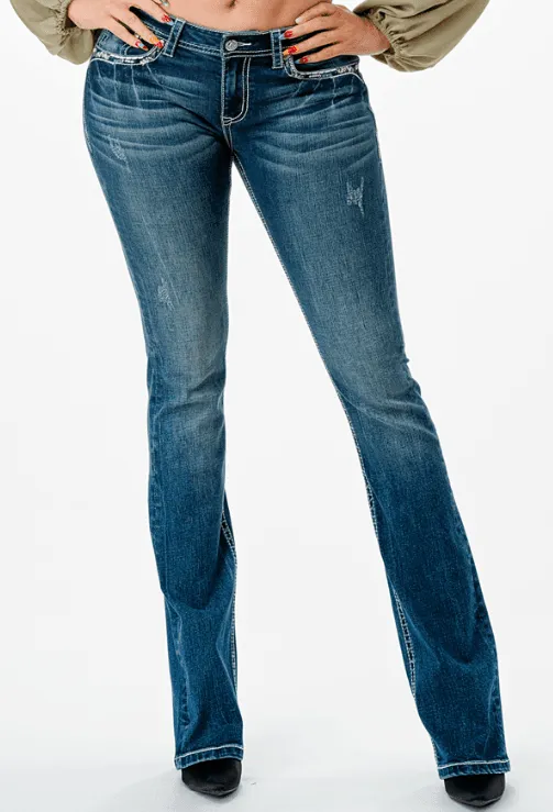 Grace in LA Easy Fit Women's X-Stitch Bootcut Jeans EB51808