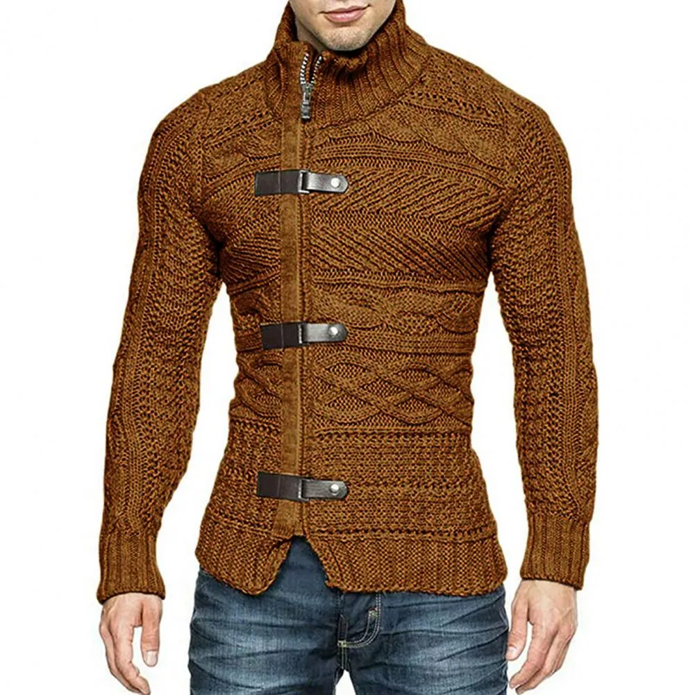 Jinquedai  Men's Sweaters Stretchy Stylish Acrylic Fiber Loose Sweater Coat Causal-Solid Color Slim Fit Turtleneck Pullovers Sweater