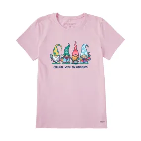 Life Is Good Women's Garden Gnomies Chillin' Short Sleeve Tee - Seashell Pink