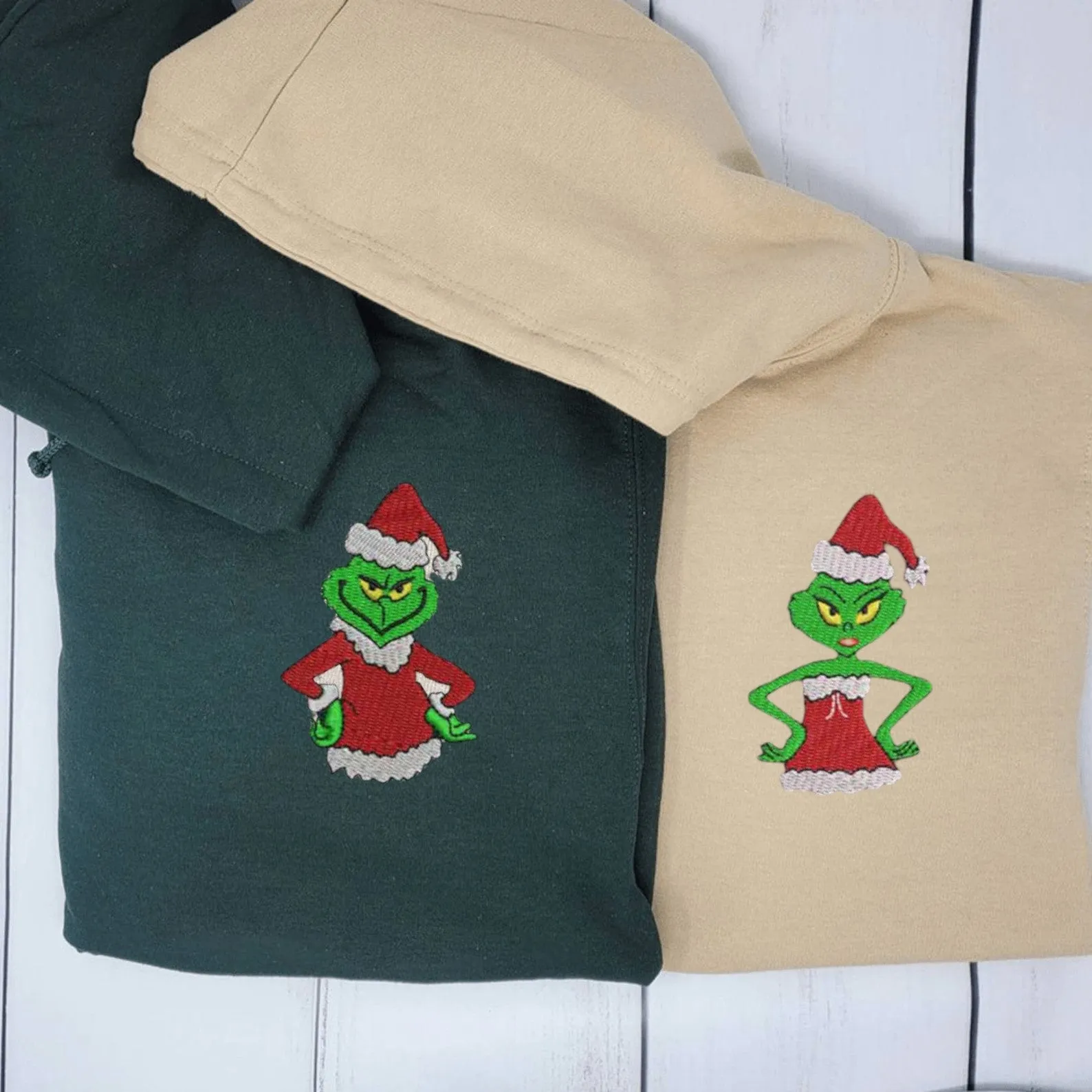 Matching Couple Hoodies - Christmas Cartoon Couple Custom Embroidered Sweatshirts For Couples