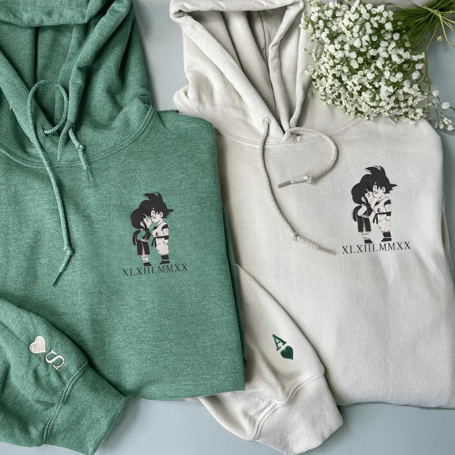 Matching Couple Hoodies - Goku x Chichi Custom Embroidered Sweatshirts For Couples