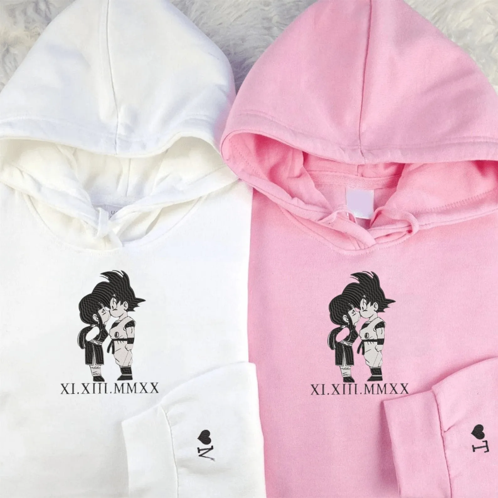 Matching Couple Hoodies - Goku x Chichi Custom Embroidered Sweatshirts For Couples